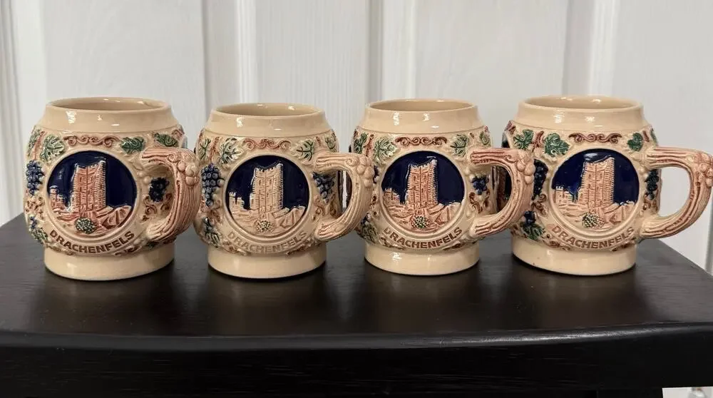 Gerz West Germany Castle Stein Small Mug Cups Set 0f 4